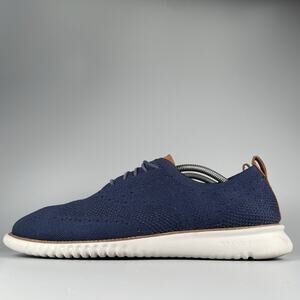 Cole Haan Navy Knit Wingtip Derby with White Sole